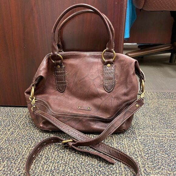 Frye burgundy brown distressed cross body satchel hand bag - Picture 1 of 9